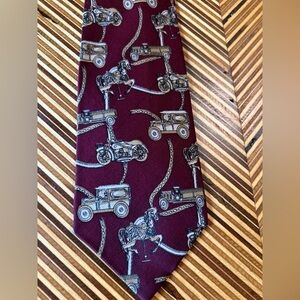 Elegant Burgundy Tie with Vintage Vehicle Design